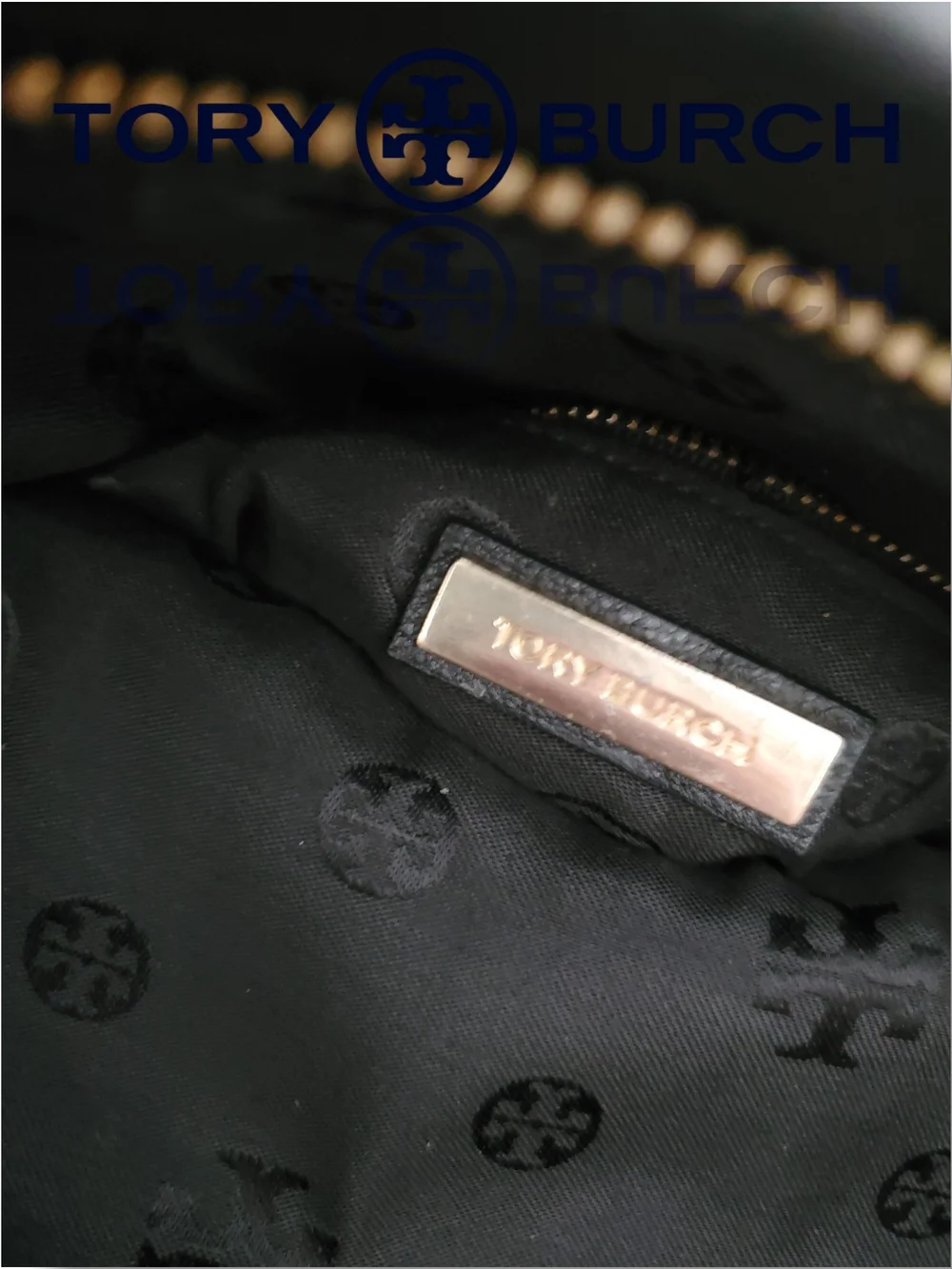 Tory Burch Black Pebbled Leather Amanda Foldover 2 Way Crossbody Messenger Bag